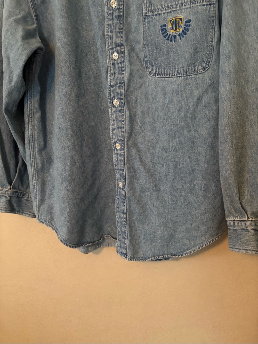 Disney Light Blue Denim Button-Down Shirt with Tigger Pocket Embroidery - Picture 7 of 9